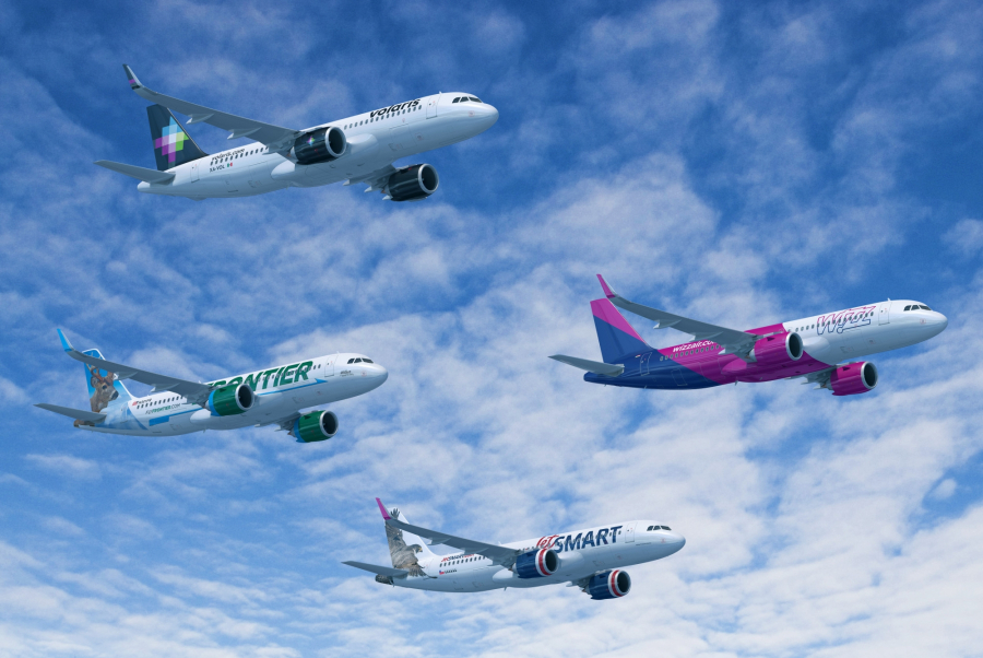Samoloty Airbus A320 w malowaniach linii należących do Indigo Partners.